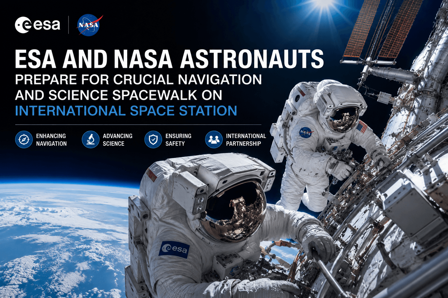 ESA and NASA Astronauts Prepare for Crucial Navigation and Science Spacewalk on International Space Station